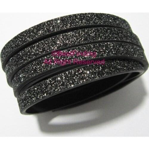5x2mm Black bling wrap leather cord 5mm flat leather cord