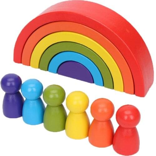 12Pcs/set Wooden Rainbow Blocks Grimms Stacking Game Wood Ranbow Stackers Building Block for Kids Montessori Educational Toys