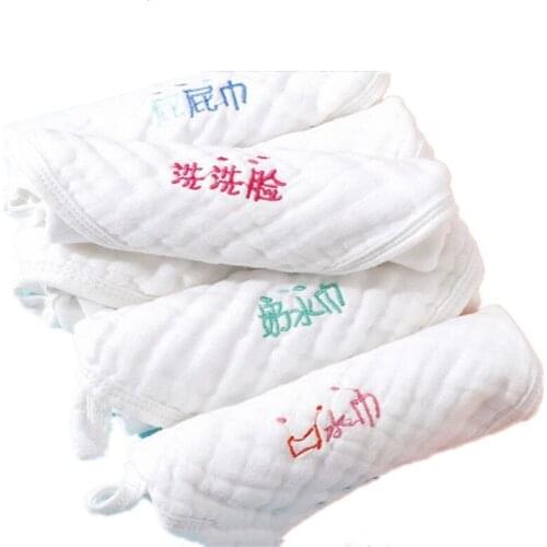 Baby Bath Towel White Toallas 6-layer Cotton Yarn Chinese Embroidery 30*30CM Luorescent Newborns Stuffs
