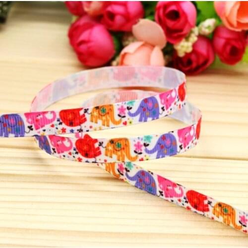 DHK 3/8'' 5yards elephant printed grosgrain ribbon headwear hair bow diy party decoration OEM Wholesale 9mm C1291