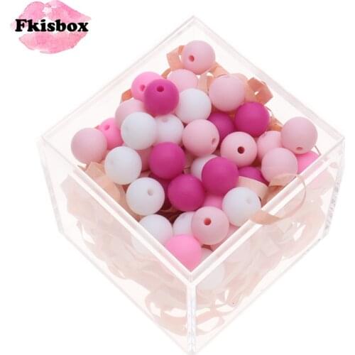 Fkisbox 50pcs 15mm Round Silicone Beads BPA Free Baby Teether Teething Jewelry Babies Newborn Pacifier Chain Rattle Accessories