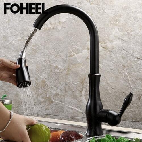 FOHEEL Pull Out Kitchen Faucets black kitchen Tap Single Hole Handle Swivel 360 Degree Mixer Tap Hot And Cold Kitchen Faucet