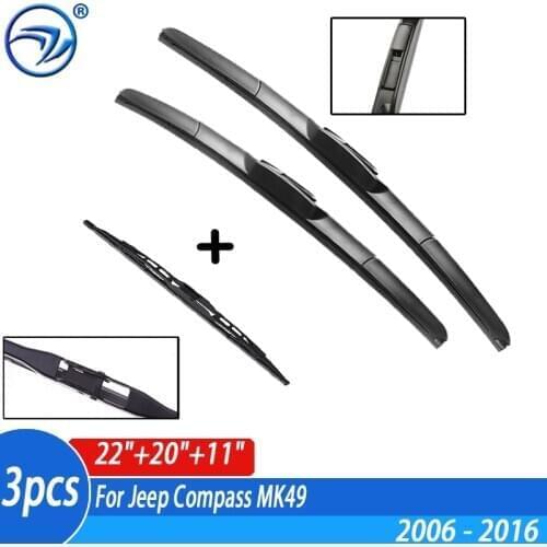 Wiper Front & Rear Wiper Blades Set Kit For Jeep Compass MK49 2006 - 2016 Windshield Windscreen Window 22"20"11"