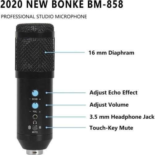 USB Condenser Microphone PC Profession Podcast Condenser Mic Vocals Recording Studio Mic Built-in Mute Knob&Zero-Latency Monitor