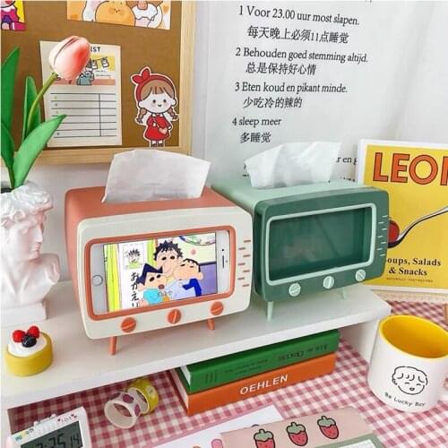 Creative TV Tissue Boxes Household Kitchen Napkin Holder Living Room Desktop Storage Box Multifunctional Mobile Phone Holder DIY