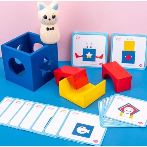 Rabbit Magic Box Wooden Geometric Animals Building Blocks Desktop Game Kids Toy