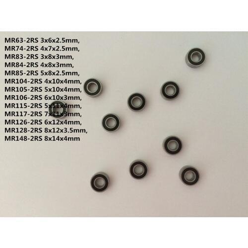 10pcs MR Series Mini Bearing MR83-2RS MR84-2RS To MR148-2RS Rubber Sealed Miniature Model Bearing Deep Groove Ball Bearing