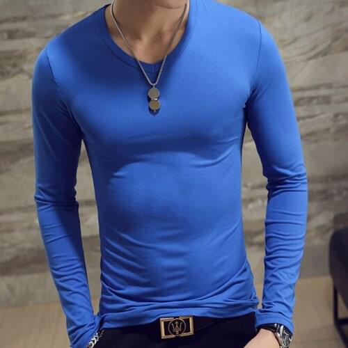 Spring Autumn Period Long Sleeve Cultivate Ones Morality Mens T-shirt O-neck Solid Polyester T Shirt Men Red Blue Black