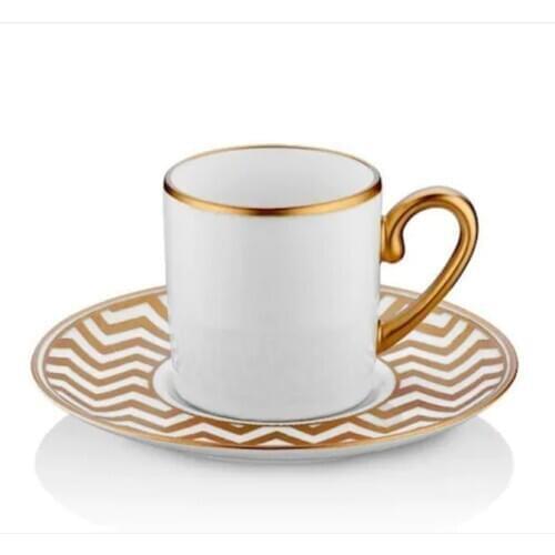 Koleksiyon Eva Turkish Coffee Set 6 Piece Zigzag Gold