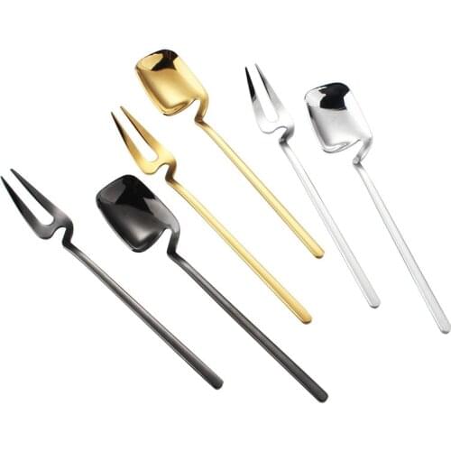 Stainless Steel Wall-mounted Gold Plated Fruit Fork spoon Multiple Use Snack Cake Dessert Forks spoon home kitchen Flatware set