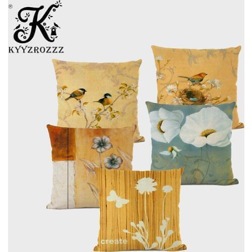 Provenskisen Floral Decorative Cushion Cover Vintage Flower Bird Linen Home Hotel Sofa Decorative Pillowcase Kussenhoes