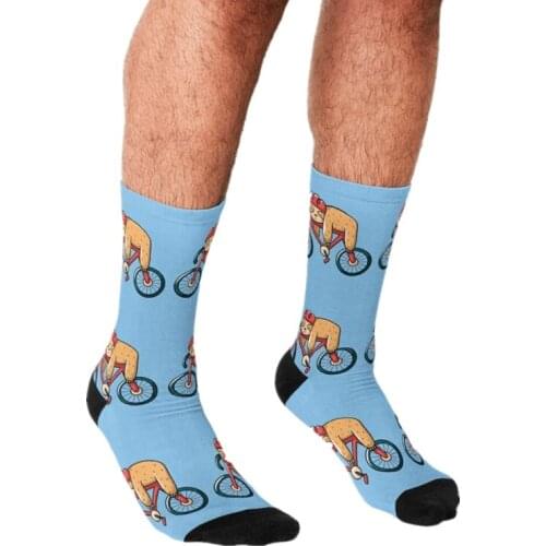 Funny Bike Mens socks sleeping sloth with bicycle Printed Bicycle hip hop Men Happy Socks boys street style Crazy Socks for men