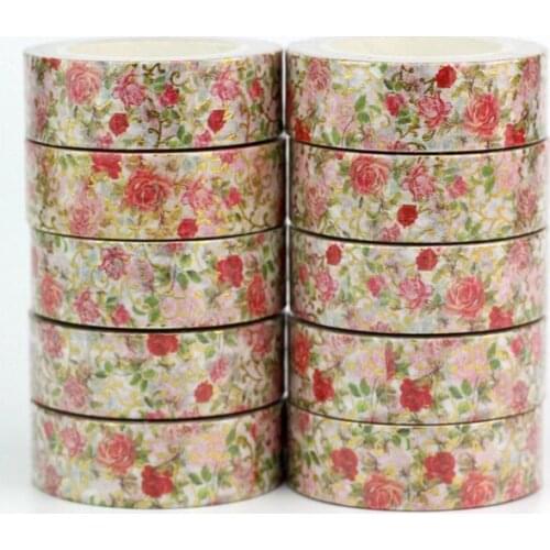 NEW 10PCS/lot Decorative Foil Flowers Gold Washi Tapes Paper for Scrapbook Bullet journal Adhesive Masking Tapes School Supply