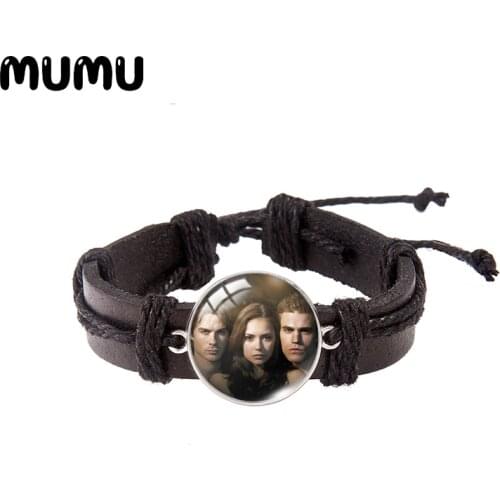 2021 New The Vampire Diaries Leather Bracelet TV Series Glass Dome Bracelets Handmade Jewelry Gifts Men Women