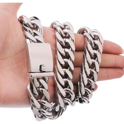 Silver Color Heavy Strong Man Necklace Bracelet Stainless Steel Choker Punk Mechanical Style Chain Hip-hop Boys Accessories