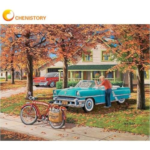 CHENISTORY Painting By Numbers Kits For Adults Blue Car Landscape Picture By Number Modern Home Decor Wall Artcraft Home Decor