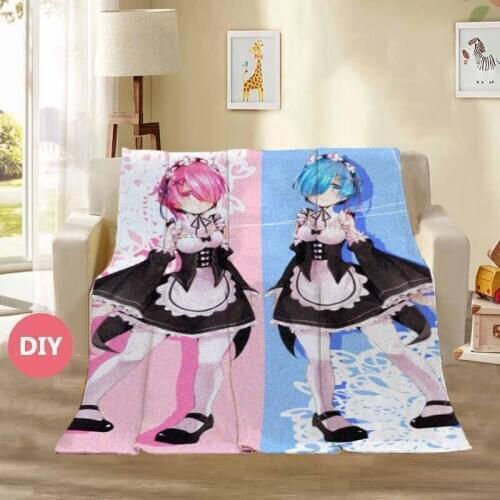 Anime Plush Throw Blanket Re:Zero Starting Life in Another World Printed Soft Warm Flannel Blanket Home Textiles