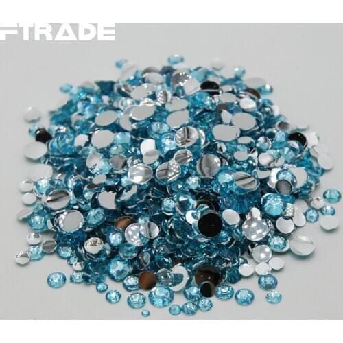Sale! Mixed Sizes Non Hotfix Rhinestone Aquamarine Color 3D Nail Art DIY Decorations Flatback Glue On rhinestone