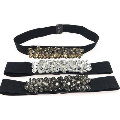 Fashion Women Belt Luxury Rhinestone Design Stretch Waist Dress Belts Skinny Elastic Straps Ceinture Cinturones Mujer DP61