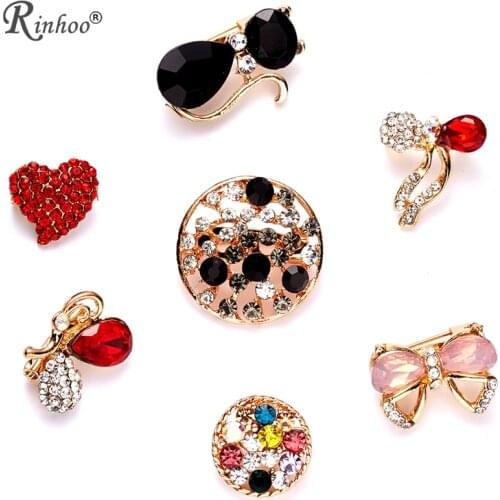 RINHOO Fashion Gold Color Brooch Pins Cat Bowknot Flower Rhinestones Collar Scarf Pins Badge Brooch for Women Girls Clothing Bag