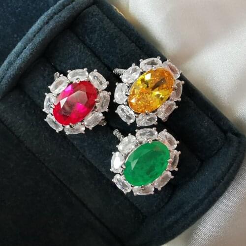 QTT Luxury Oval Open Rings Yellow Red Cubic Zirconia Ring Emerald Tourmaline Gemstone Wedding Party High Grade Jewelry For Women
