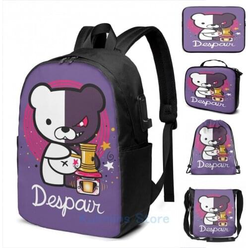 Funny Graphic print Hello Despair USB Charge Backpack men School bags Women bag Travel laptop bag