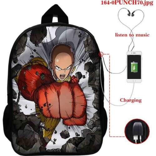 Anime ONE PUNCH-MAN Print USB Backpack Kids Teens Student School Bags Bookbag ONE PUNCH-MAN Shoulder Bag Men Travel Laptop Bags