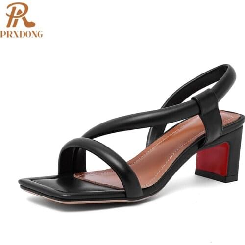2021 Hot Summer Women Sandals 5cm High Heel Slip-on Square Heel Shoes Casual Sexy Style Party Dress White Black Female Sandals