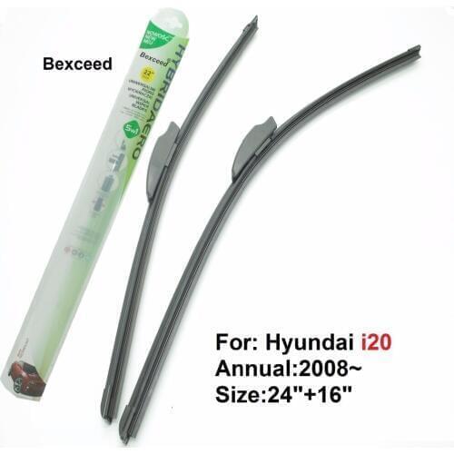 Bexceed of Car windshield flat rubber wiper blade For Hyundai I20. 1 Pair(24"+16") 2008