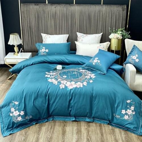 Chic and Vintage Embroidery Duvet Cover set Premium Egyptian Cotton Soft Bedding set Comforter Cover Bed Sheet Pillowcases