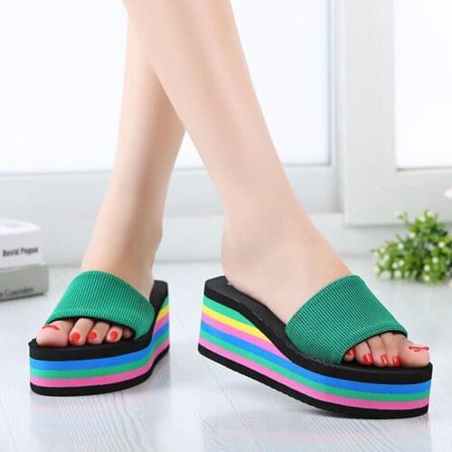 Summer Woman Shoes Platform Bath Slippers Wedge Beach Flip Flops High Heel Slippers For Women Brand Black EVA Ladies Shoes