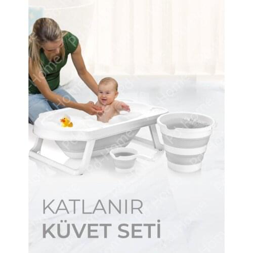 Folding Child Tub, Bucket And Stoup Set Gray Folding Child Tub, bucket and Stoup Set Gray Retractable Silikon Layers