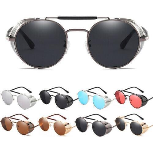Steampunk Round Lens Sunglasses Blinder Cyber Fashion Shield Shade Metal Glasses