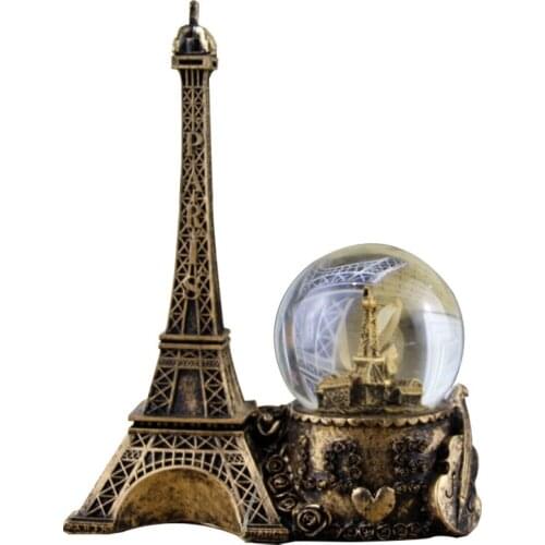 VINTAGE CREATIVE PARIS TOWER MODEL CRYSTAL BALL ORNAMENTS TOWER WATER POLO WITH LIGHT RESIN CRAFTS HOME DECOR CHRISTMAS GIFTS