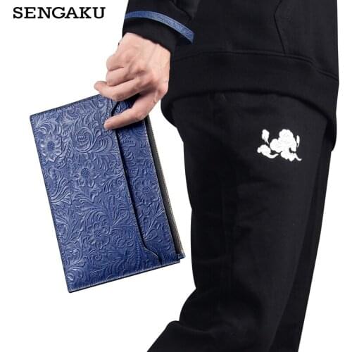 Handmade Large Capacity Business Clutch Bags For Men Genuine Leather Long Wallet Envelope Zip Handbags Phone Card Holder Purse