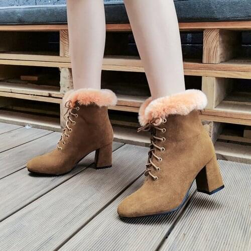 YMECHIC 2019 Fashion Ankle Motorcycle Biker Boots Women Lace Up High Heels Fur Tassel Suede Black Green Combat Boot Ladies Shoes