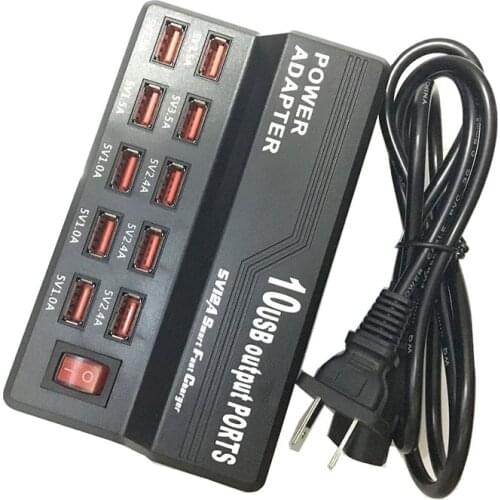 Multi Port Charger 10 USB 12A Power 60W Quick Charge Station For iPhone 7 5 5S 6 6S Plus iPad LG Samsung Huawei Nexus AC Adapter