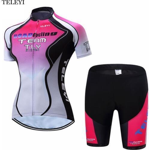 TELEYI Womens Cycling Clothing Ropa Ciclismo Bike Bicycle Jerseys Short Sleeve Cycling Jerseys Top Bib Shorts Sets