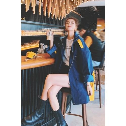 Womens windbreaker jacket new stand collar tooling color matching windbreaker ladies fashion spring and autumn windbreaker jack