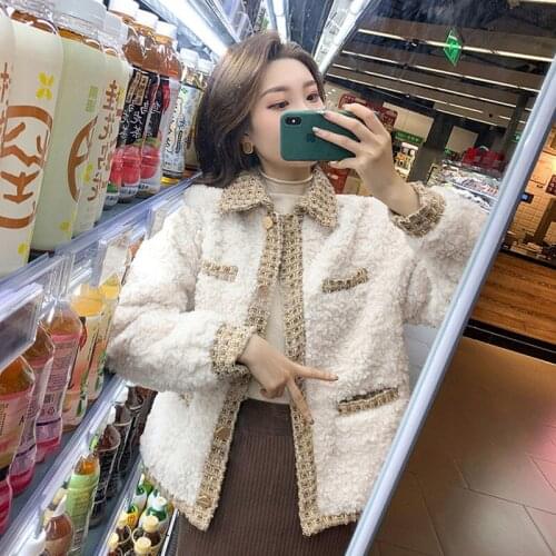 Hstar Faux Lamb Wool Fur Jacket Women Vintage Stitching Long Sleeve Shirling Jacket Coat Ladies Korean High Street Lady Winter