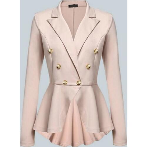 New Fashion Womens Small Suit Double Row Metal Buckle Long Sleeved Self-cultivation Feminino Temperament Short Blazer Mujer 2019