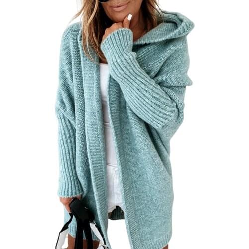 Hooded Sweater Womens Jacket Cardigan Sweater Solid Color Batwing Sleeve Autumn Winter All Match Patchwork Hooded Coat Women
