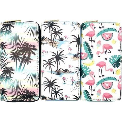 KANDRA Womens Flamingo Floral Print Fashion Tropical Long Purse Large Capacity Clutch Phone Bag PU Leather Card Holder Wallets