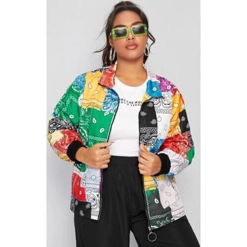 FNOCE 2021 new spring womens coats fashion trends high street eye catching patchwork long sleeve slim zipper coats and jackets