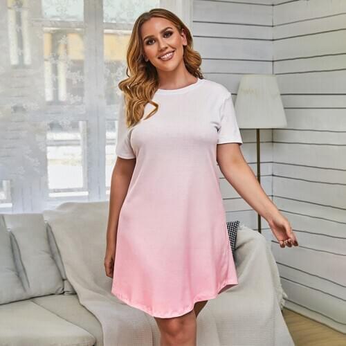 Plus Size Tie Dye Dress Women 2021 Fashion Summer Short Sleeve Casual Dress Loose Short Mini Trapeze Dress