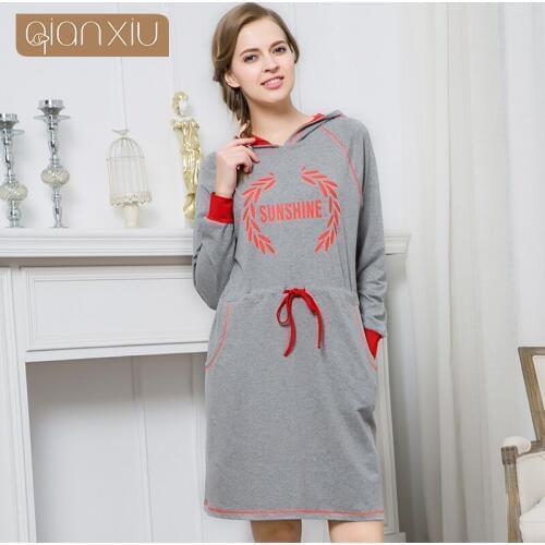 Qianxiu sleepskits the new model Cap collar nightgown for women 1676