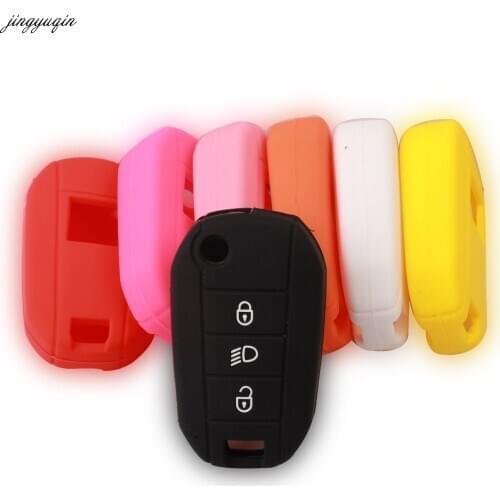 15ps Jingyuqin Silicone Car Key Case For Peugeot 208 308 408 508 2008 3008 RCZ Citroen C3 C4 C5 C6 C8 Flip Remote Key Cover 3BTN
