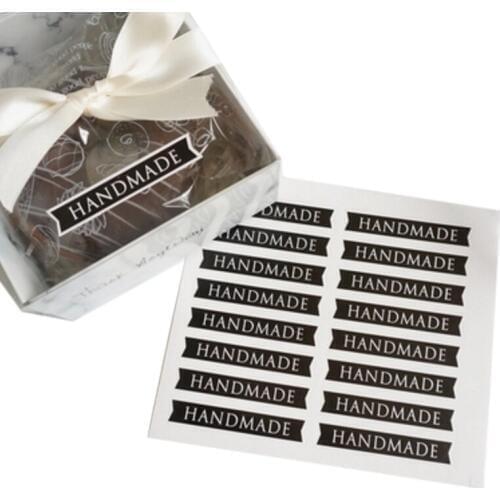 160pcs/pack Simple Black Hand Made Long Sealing Sticker Cake Packaging Sealing Label Kraft Sticker Baking DIY Gift Stickers