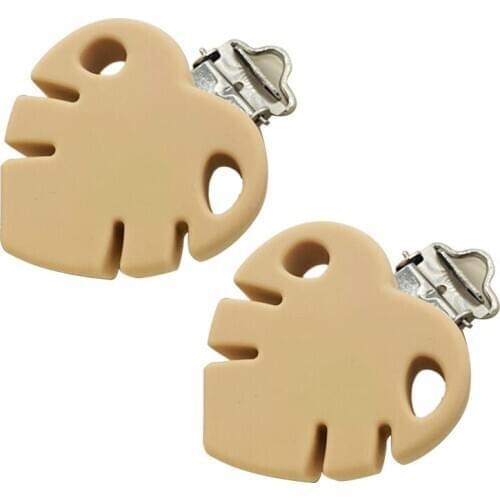 2 Pcs Leaf Shape Pacifier Clips Food Grade Silicone Baby Teether Clasp Holder 425F