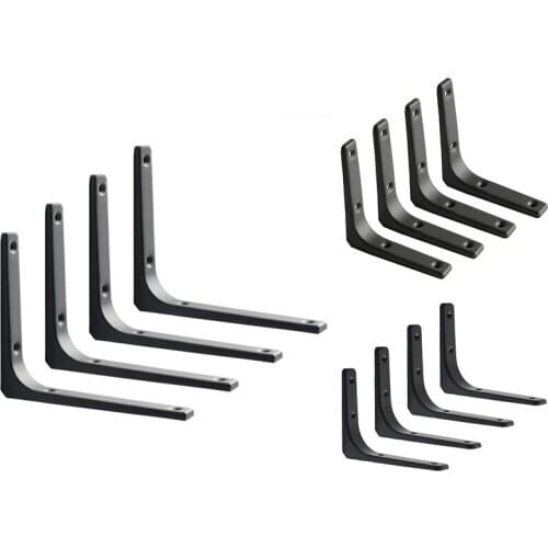 4 PCS Iron Wall Shelf Bracket, Heavy Duty Shelf Support Bracket Decorative Joint Angle Bracket, Black